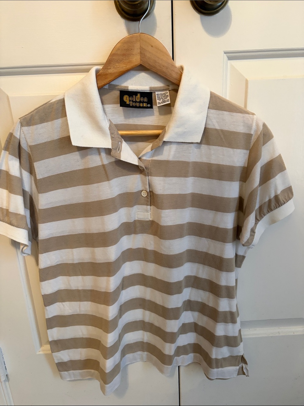 Vintage Tan and White Short Sleeve Polo Shirt